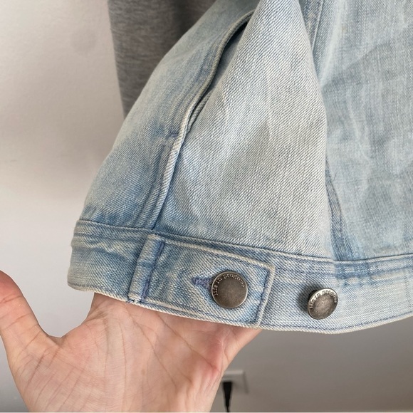 Life in Progress Grey Hoodie Jean Jacket Coat Distressed in Denim / Grey • XS - Picture 5 of 9